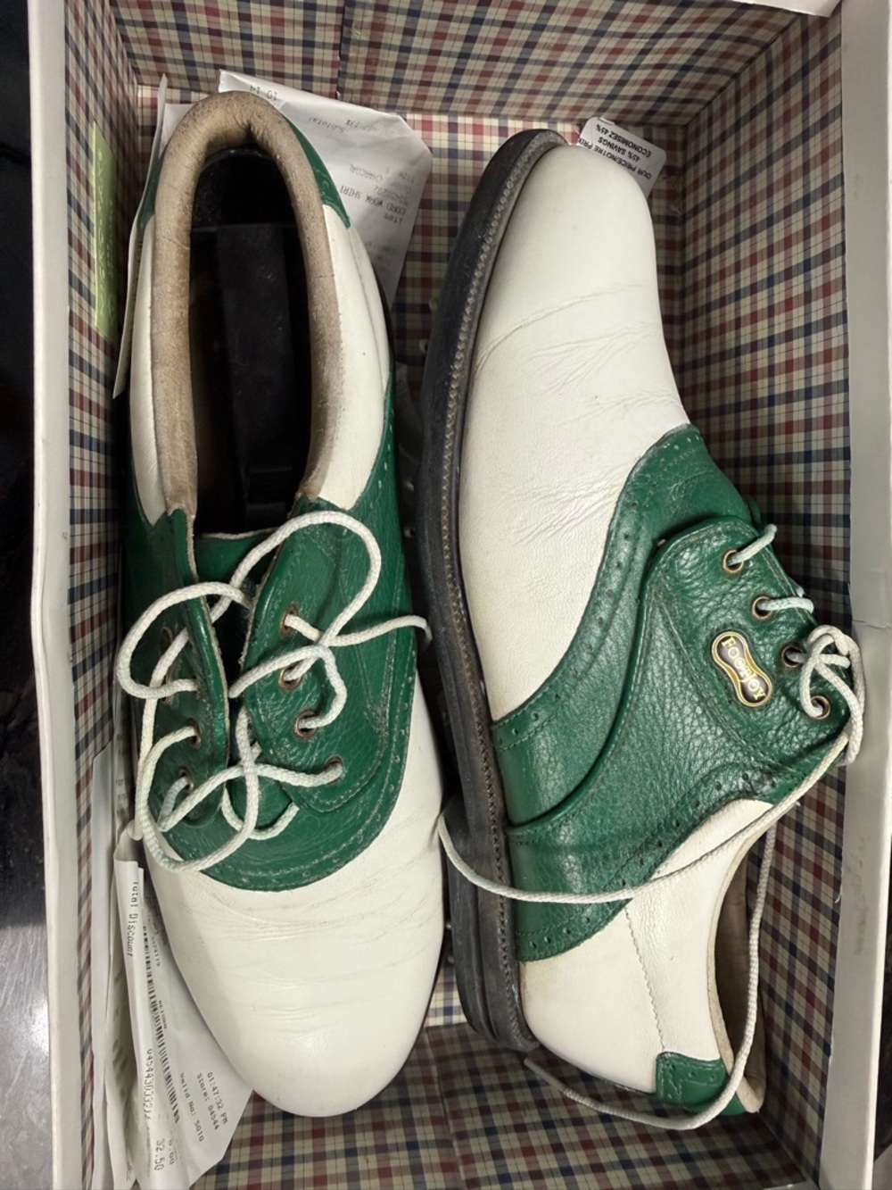 Vintage FootJoy DryJoys White and Green Leather Golf Shoes